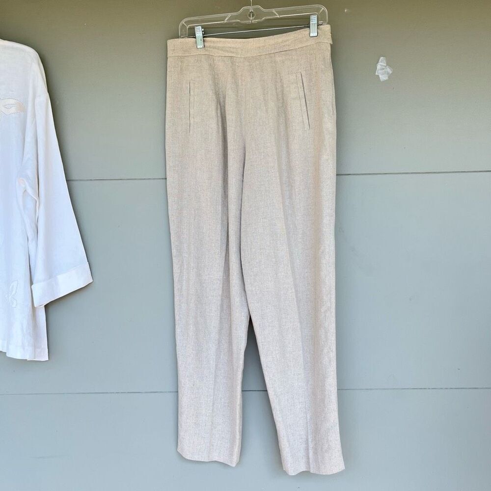 NY Sake Sz 10 Linen Blend Tapered Ankle Pant Side Zip Copper Button